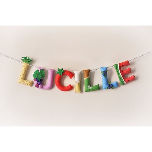 Felt name banner, fruit nursery decor, personalized gift, baby felt letters, child room baby name garland, custom felt name, MADE TO ORDER
