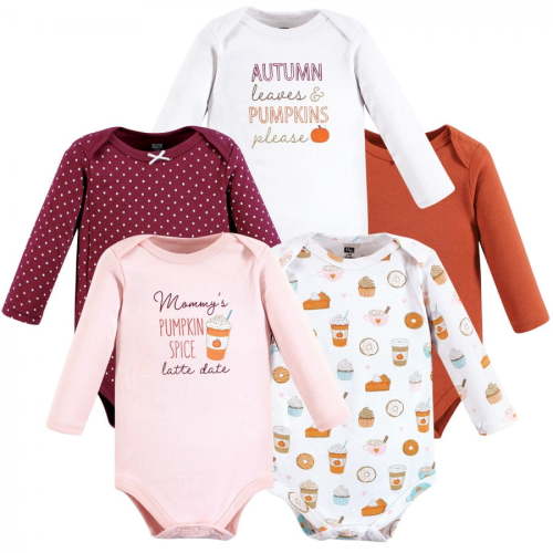 Hudson Baby Infant Girl Cotton Long-Sleeve Bodysuits, Pumpkin Spice Date, Newborn
