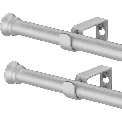 Curtain Rods 2 Pack Curtain Rods for Windows 30 to 45 Inch,5/8 curtain rod with Brackets for Bedroom Living room Kitchen,Silver