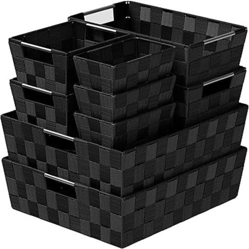 Baskets For Organizing Set Of 9 Black - Storage Baskets For Shelves - Perfect Closet Organizer Bins, Bathroom Basket, and Pantry Basket - Small Storage Bins For Shelves - Bin For Organization