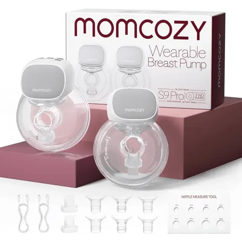 Momcozy Hands Free Breast Pump S9 Pro Updated, Wearable Breast Pump of Longer Battery Life & LED Display, Double Portable Electric Breast Pump with 2 Modes & 9 Levels - 24mm, 2 Pack Gray