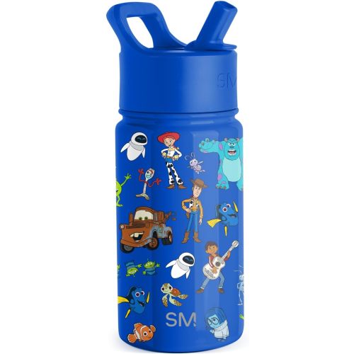 Simple Modern Kids Summit Water Bottle with Straw Lid | Disney Pixar 14oz Stainless Steel Cup Insulated Tumbler for Boys, School | Pixar Mashup on Blue