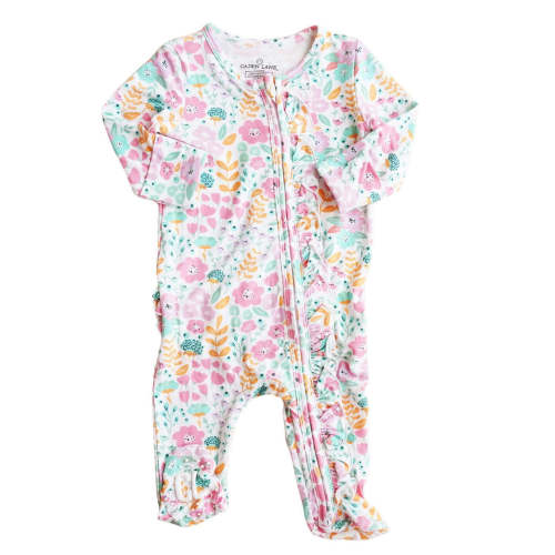 Willow's Whimsy Floral Ruffle Zipper Footie