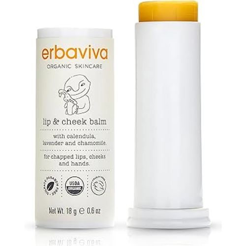 Erbaviva Organic Lip & Cheek Balm – Moisturizing Stick for Baby & Adults | USDA Organic, Shea Butter & Calendula for Dry, Chapped Skin | Lip, Cheek & Hand Protection