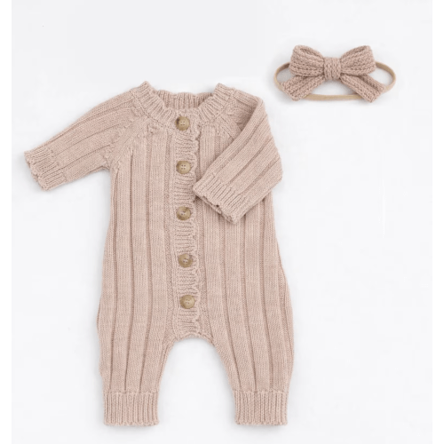 Baby Knit Jumper full buttoned newborn classic romper | MILA Pink Apricot