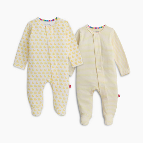 Magnetic Me Organic Cotton Magnetic Footie 2 Pack Bundle - Yellow Assorted, 0-3 M