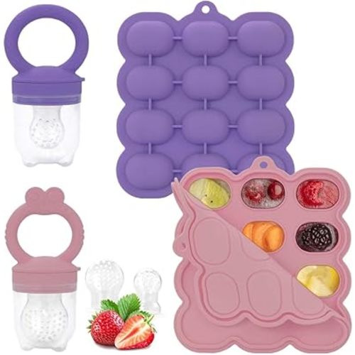 Baby Fruit Feeder Breastmilk Popsicle Molds Set, Silicone Food Storage Freezer Tray and Breast Milk Feeder Pacifier for Teething