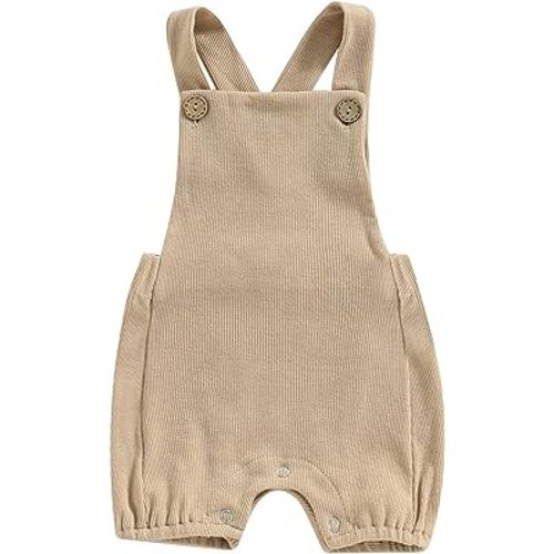 Toddler Baby Boy Girl One Piece Suspender Overalls Short Jumpsuit Sleeveless Plain Romper Outfit Cotton Bib Pants