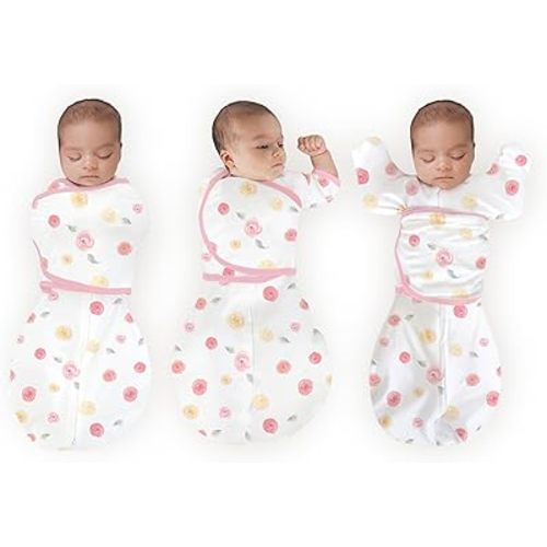 Amazing Baby Omni Swaddle Sack for Newborn - Transitional With Wrap & Arms Up Sleeves & Mitten Cuffs - Easy Transition Sleep Sack, Watercolor Little Roses, Small, 0-3 Months