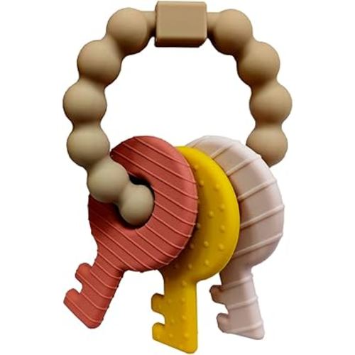 Baby Keys Teether Toys,Silicone Teething Toys for 3+ Months,Teething Keys Toy for Infants-Soft & Raised Texture to Soothe Gums,BPA Free(Brown)