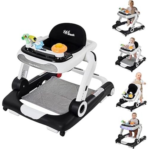 Baby Walker,4-Gear Height Adjustable Baby Walker with Wheels,5 in 1 Baby Activity Center,Music and Lights Bouncer Walker for Baby Boy 6-18 Months,Adjustable Speed Baby Push Walker