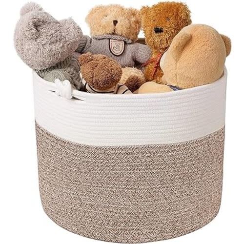 Goodpick Woven Storage Basket, Small Laundry Basket for Clothes 15 x 14.2 Inches, Toy Storage Basket, Rope Basket for Blanket, Wicker Basket for Storage, Brown