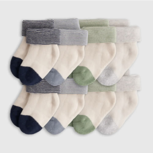 Organic Gripper Fold Over Socks 8-Pack - Baby Boy