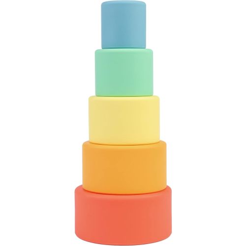 BLUE GINKGO Silicone Stacking Cups – Nesting & Sensory Stacking Toy for Toddlers | Open-Ended Montessori Toy with 5 Cups (Matte Colors)