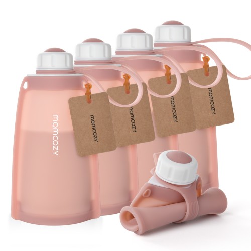 Momcozy Silicone Milk Storage Bags, Mom Cozy Reusable Breastmilk Bags for Breastfeeding, 8.5oz/250ml 5Pcs