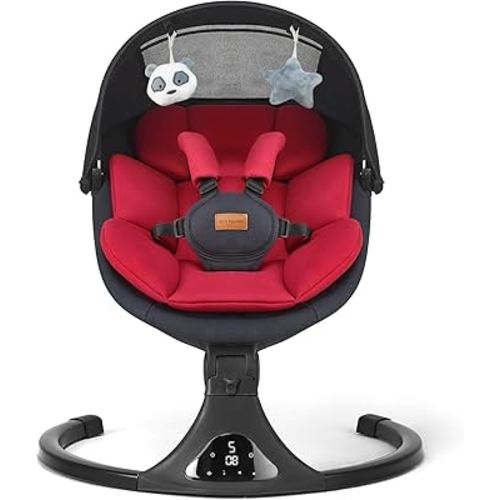 Baby Swings for Infants, Portable Baby Swing for Newborns with Bluetooth, Electric Infant Swing with 5 Speed Motions, 12 Soothing Melodies & Remote Control (Max 20 lbs, Red)