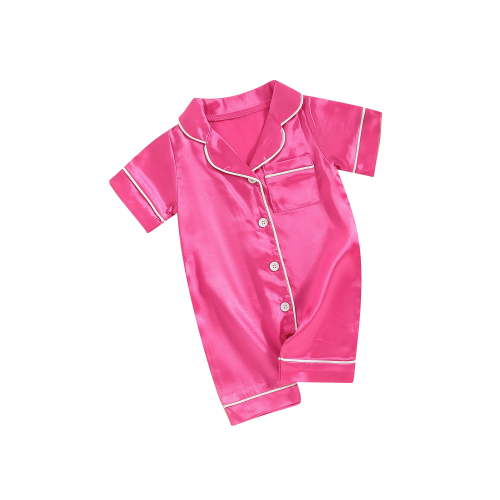 0-24 Months Baby Girls Summer Satin Nightwear Short Sleeve Lapel Button Up Sleepwear Comfort Pajama for Newborn