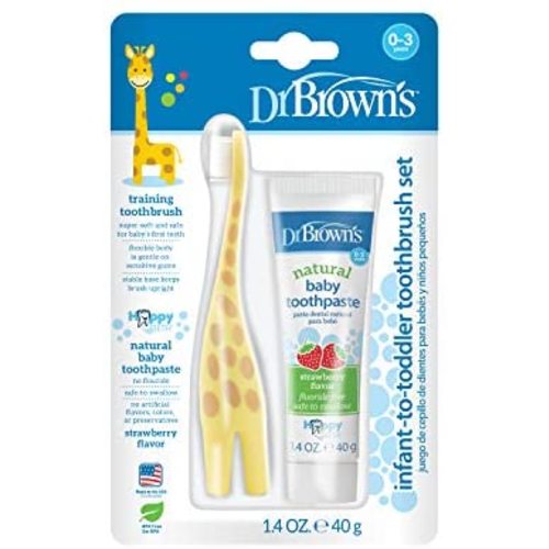Dr. Brown's Infant-to-Toddler Toothbrush, Giraffe & Strawberry Toothpaste Set
