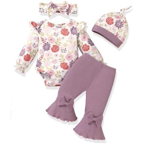AMAWMW Baby Girl Clothes Ruffle Sleeve Romper Flared Pants Infant Outfit
