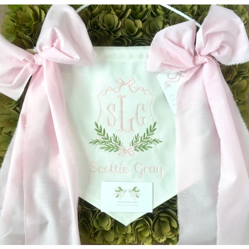 Custom Baby Banner with Floral Crest Frame and Satin or Fabric Bows Baby Banner, Welcome Banner, Hospital Door Sign, Baby Shower
