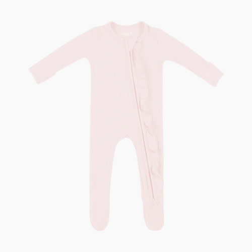 Kyte Baby Ribbed Ruffle Zipper Footie - Blush, 3-6 M