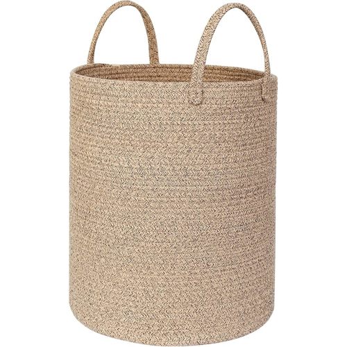 Large Woven Laundry Basket, 15"x18" Tall Blanket Storage for Living Room, Cute Nursery Kids Baby Laundry Hamper, Wicker Hamper for Bedroom Aesthetic, Cotton Rope Dirty Clothes Decor Basket