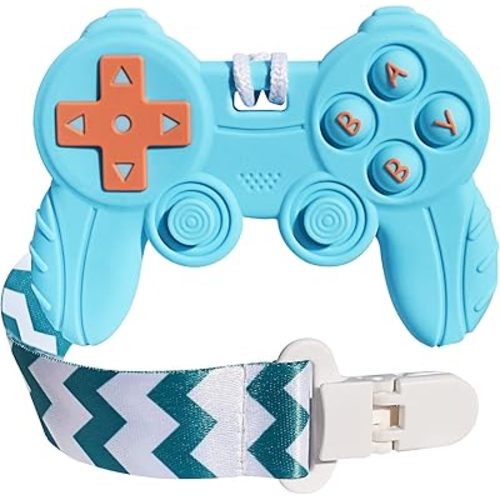 Baby Video Game Controller Teether Toy Funny Baby Teething Toys for Babies Gamer Controller（Blue）