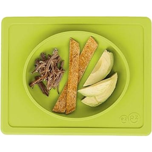 ezpz Tiny Plate - 100% Silicone Suction Plate with Built-in Placemat for First Foods + Baby Led Weaning - Fits on Most Highchair Trays - 6 Months+ (Lime)