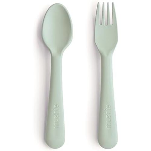 mushie Flatware Fork and Spoon Set For Kids | Made in Denmark (Sage)