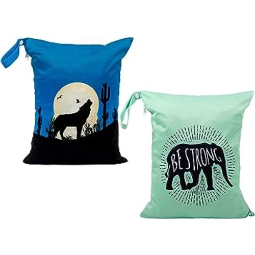 ALVABABY 2pcs Cloth Diaper Wet Dry Bags Waterproof Reusable with Two Zippered Pockets Travel Beach Pool Daycare Soiled Baby Items Yoga Gym Bag for Swimsuits or Wet Clothes LX-AMD0912