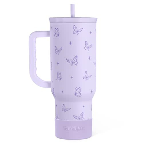 SANDJEST Butterfly Gifts for Women, Butterfly Tumbler with Handle, Stainless Steel Insulated Coffee Travel Mug Cup, Gifts for Women Girls on Birthday Christmas, 40oz