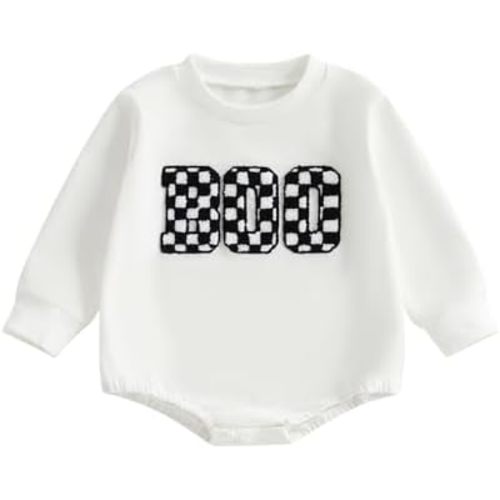 Newborn Baby Boy Halloween Outfit Boo Long Sleeve Sweatshirt Romper Warm Sweater Onesie Cute Fall Winter Clothes