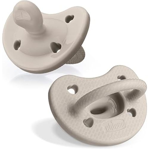 Chicco PhysioForma Luxe Silicone One Piece Pacifier for Babies Aged 6-16m | Fashion Textured Shield | BPA & Latex Free | Reusable Sterilizing Case | Grey, 2pk