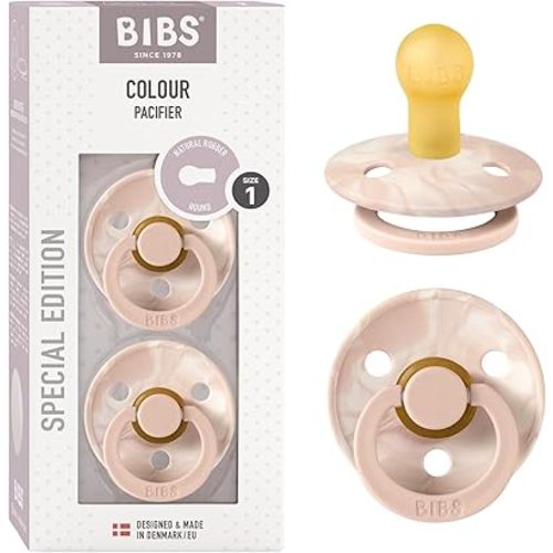 BIBS Tie-Dye Baby Pacifier | BPA-Free Natural Rubber Baby Pacifier | Made in Denmark | Blush/Ivory 2-Pack (0-6 Months)