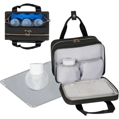 Wearable Breast Pump Bag with Cooler Compatible with Momcozy M5/S12 Pro, Elvie & Medela Pump in Style, Portable Pump Carrying Case with a Waterproof Mat for Work and Travel