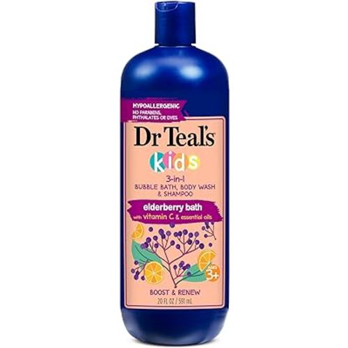 Dr Teal's Kids 3 in 1 Elderberry Bubble Bath, Body Wash & Shampoo with Vitamin C & Essential Oils 20 fl oz (Packaging May Vary)