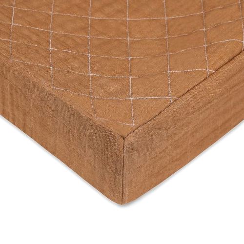 Babyletto 100% Quilted Organic Cotton Changing Pad Cover, GOTS-Certified, Fitted 360°, Ultra-Soft and Breathable Muslin - Burnt Sienna