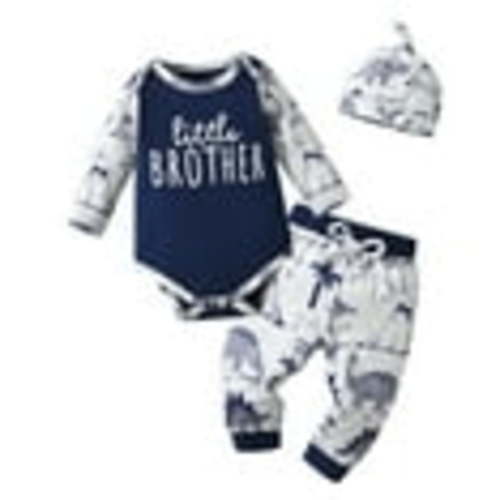Newborn Baby Boy Clothes Animal Style Long Sleeve Romper + Pants + Hat 3PCS Outfits Set Navy Blue 0-3 Months