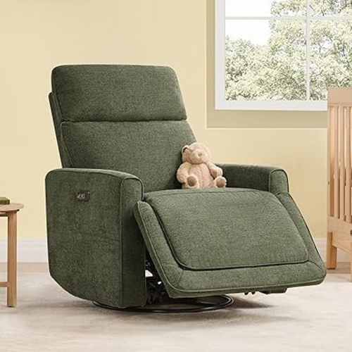 CHITA Electronic Power Recliner Chair Swivel Glider, FSC Certified Modern Nursery Rocking Chair with USB and Type-C Ports, Forest Green