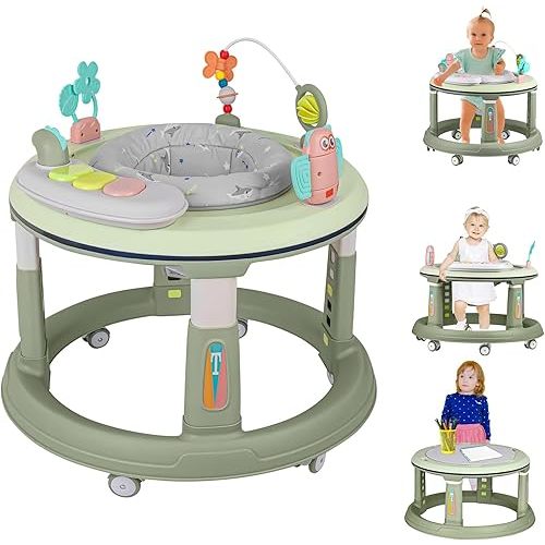 Baby Walker with Wheels, Baby Walkers and Activity Center with 5 Adjustable Heights, 360 Degree Swivel Seat, Music, Detachable Toys, Bounce Foot pad, Baby Walker for Boys and Girls from 6-18 Months