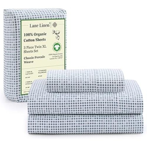 LANE LINEN 100% Organic Cotton Pre Washed Extra Long Twin Sheets Low Pill Fade Resistant Macine Wash Naturally Temperature Regulating Printed Cotton Sheets Twin XL Bed Sheets- Polka Dot Blue