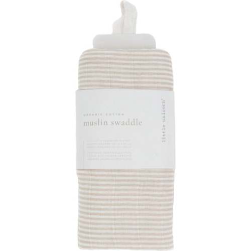 Organic Cotton Muslin Swaddle Blanket, Sand Stripe - Little Unicorn | Maisonette