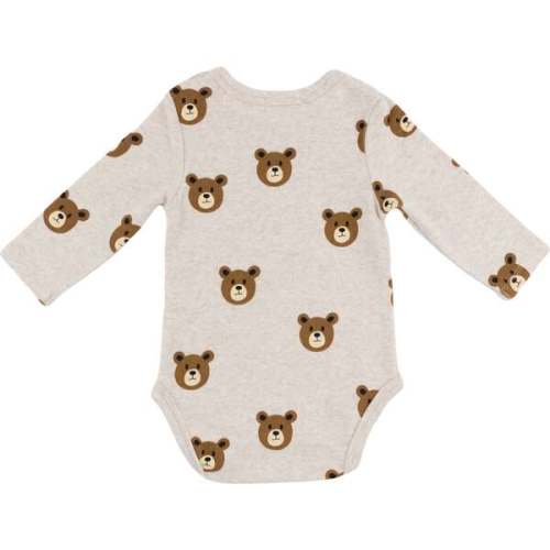 Teddy Bear Face Print Pocket Onesie, Malt - Oh Baby! | Maisonette