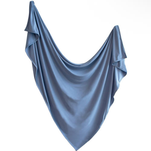 mushie Stretchy Baby Swaddle Blanket | Extra Soft & Snug Fit | 47"x47" (Tradewinds / Dried Thyme)