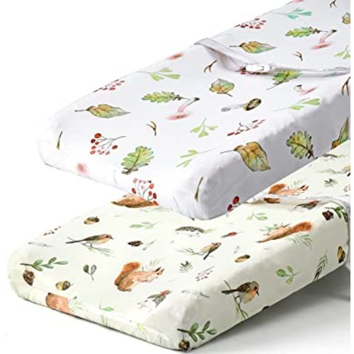 Stretchy Changing Pad Covers BROLEX Carddle Sheet Set for Baby Boys Girls,2 Pack Jersey Knit,Squirrel Mushroom