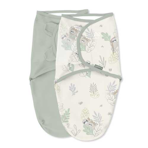 SwaddleMe by Ingenuity Original Swaddle for Baby, 100% Cotton, Improves Sleep & Calms Startle Reflex, 0-3 Months, 1.0 TOG, 2-Pack - Peekaboo Sloth