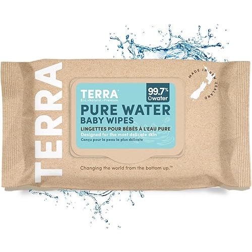 Terra Bamboo Baby Wipes: Pure Water Wipes, 99.7% Pure New Zealand Water, 100% Biodegradable Bamboo Fiber, 0% Plastic, Unscented Baby Wipes for Sensitive Skin, 1 Pack of 70 Wipes