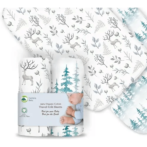 100% Organic Cotton Fitted Travel Crib/Playard Sheets for Guava Lotus, BabyBjorn, Dream on Me, Baby Joy and All Other 24" x 42" Pads/mattresses. Safety Strap Holes in Each Corner. 2 Pk Boy, Girl