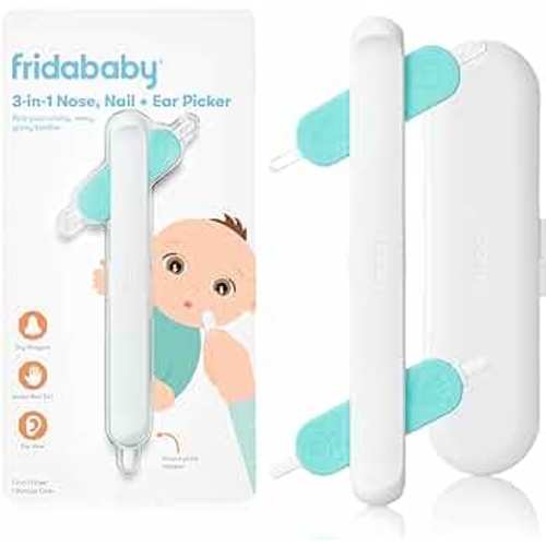 Frida Baby 3-in-1 Nose, Nail + Ear Picker | Baby Ear Cleaner + Baby Nose Cleaner and Nail Tool for Babies + Toddlers, Safely Clean Baby's Boogers, Ear Wax & More
