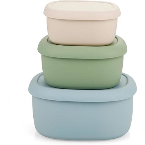 PandaEar 3 Pack Silicone Food Storage Containers with Lids, Reusable Nesting Lunch Bento Box Set, BPA Free, Leakproof, Microwave Freezer Safe (6.7oz, 10oz, 20oz)